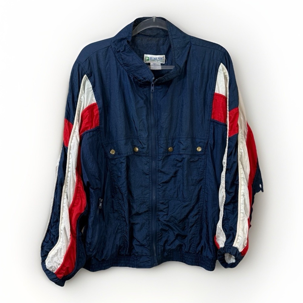 VTG Break Point Tennis Apparel Windbreaker Jacket Outdoors USA Colors Women's L